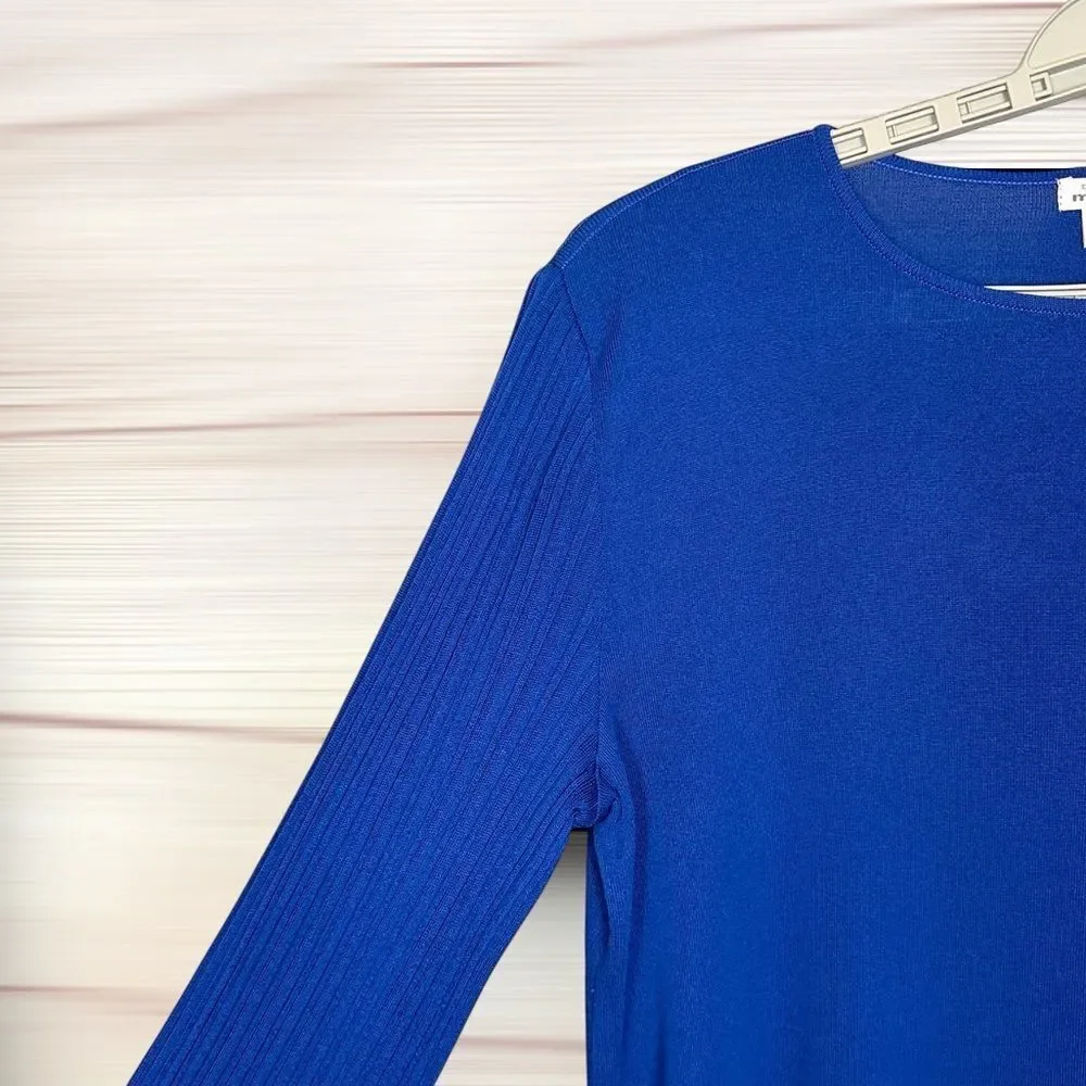 Exclusively MISOOK Royal Blue Top Tunic Blouse Long Pleated Sleeve Vintage L New - Picture 4 of 12